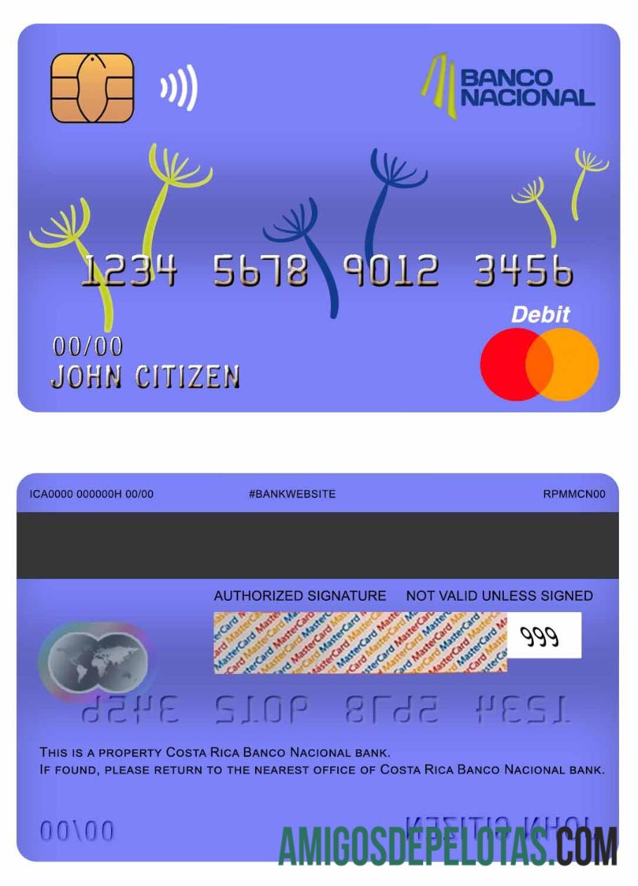 Costa Rica Banco Nacional Bank Master Debit Card baixar para verificação